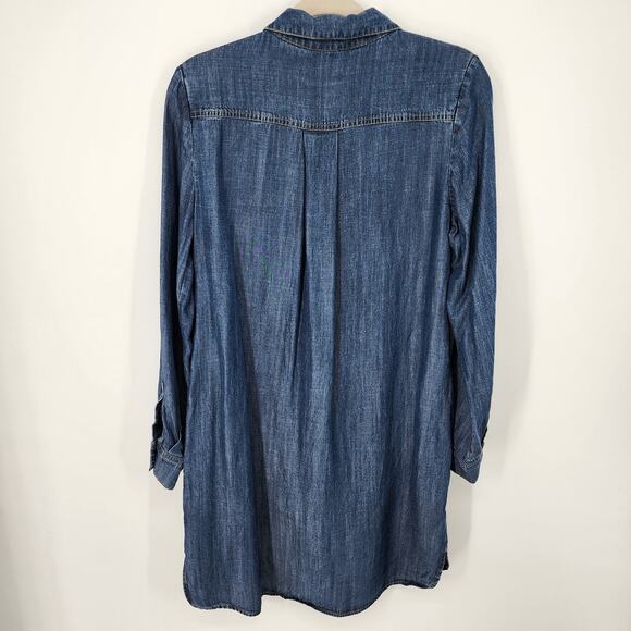 Tommy Hilfiger Chambray Shirt Dress 10 Short Collared Button Front Med Wash Blue - Picture 2 of 11